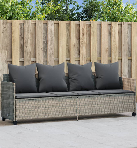 Sonnenliege mit Kissen Hellgrau Poly Rattan