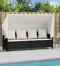 Sonnenliege mit Dach und Kissen Schwarz Poly Rattan