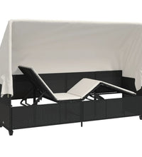 Sonnenliege mit Dach und Kissen Schwarz Poly Rattan