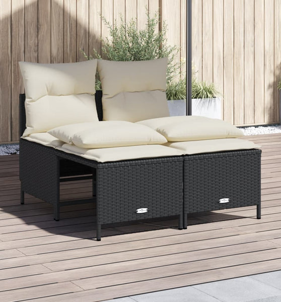 4-tlg. Garten-Sofagarnitur mit Kissen Schwarz Poly Rattan