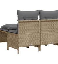 4-tlg. Garten-Sofagarnitur mit Kissen Beige Poly Rattan