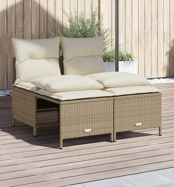 4-tlg. Garten-Sofagarnitur mit Kissen Beige Poly Rattan