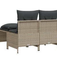 4-tlg. Garten-Sofagarnitur mit Kissen Hellgrau Poly Rattan