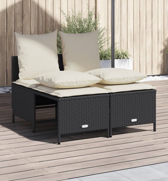 4-tlg. Garten-Sofagarnitur mit Kissen Schwarz Poly Rattan