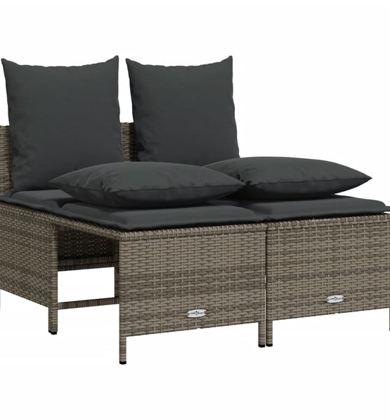 4-tlg. Garten-Sofagarnitur mit Kissen Grau Poly Rattan