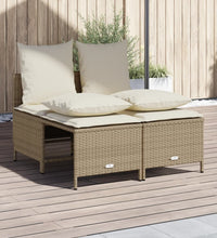 4-tlg. Garten-Sofagarnitur mit Kissen Beige Poly Rattan