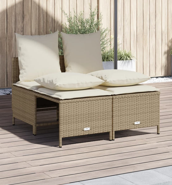 4-tlg. Garten-Sofagarnitur mit Kissen Beige Poly Rattan