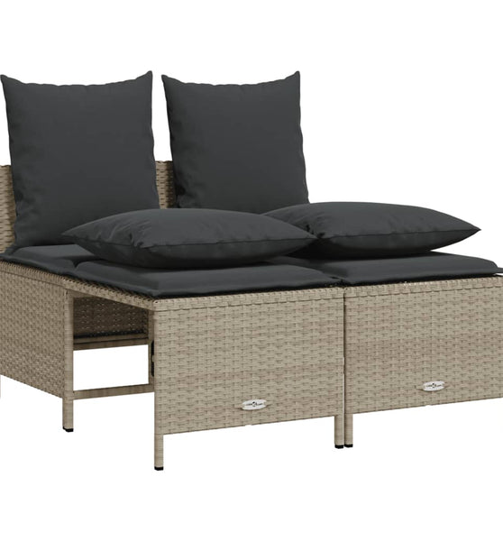 4-tlg. Garten-Sofagarnitur mit Kissen Hellgrau Poly Rattan