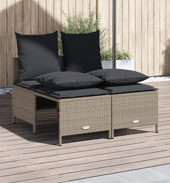 4-tlg. Garten-Sofagarnitur mit Kissen Hellgrau Poly Rattan