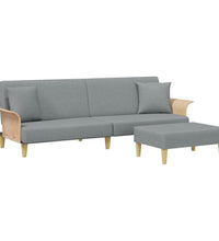 Schlafsofa 2-Sitzer mit Kissen und Fußhocker Hellgrau Samt