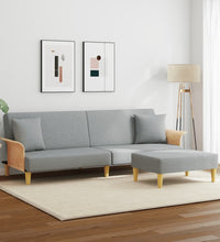 Schlafsofa 2-Sitzer mit Kissen und Fußhocker Hellgrau Samt