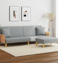 Schlafsofa 2-Sitzer mit Kissen und Fußhocker Hellgrau Samt