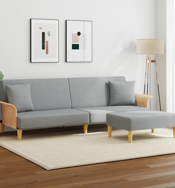 Schlafsofa 2-Sitzer mit Kissen und Fußhocker Hellgrau Samt