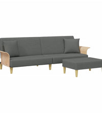 Schlafsofa 2-Sitzer mit Kissen und Fußhocker Dunkelgrau Samt