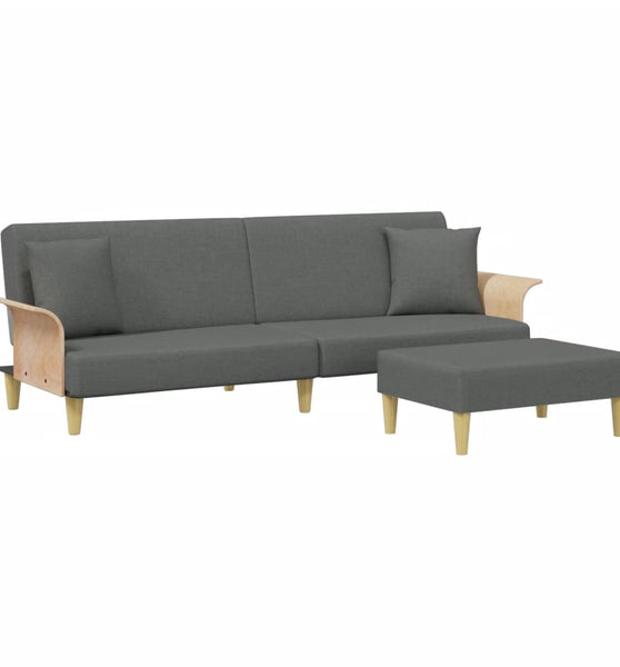 Schlafsofa 2-Sitzer mit Kissen und Fußhocker Dunkelgrau Samt