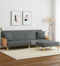 Schlafsofa 2-Sitzer mit Kissen und Fußhocker Dunkelgrau Samt