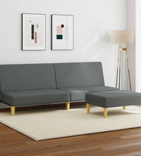 Schlafsofa 2-Sitzer mit Kissen und Fußhocker Dunkelgrau Samt