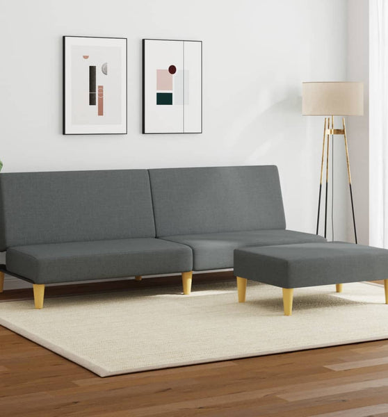 Schlafsofa 2-Sitzer mit Kissen und Fußhocker Dunkelgrau Samt