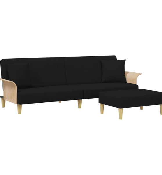 Schlafsofa 2-Sitzer mit Kissen und Fußhocker Schwarz Samt