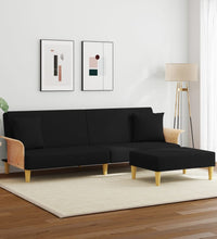 Schlafsofa 2-Sitzer mit Kissen und Fußhocker Schwarz Samt