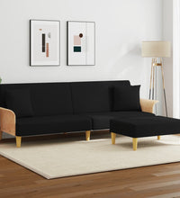 Schlafsofa 2-Sitzer mit Kissen und Fußhocker Schwarz Samt