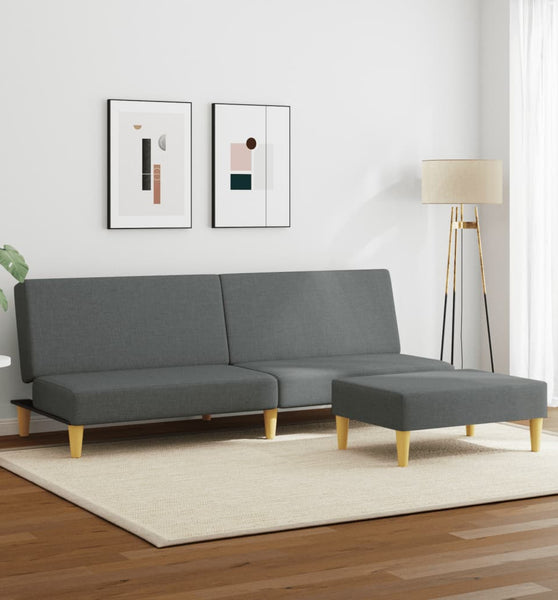Schlafsofa 2-Sitzer mit Fußhocker Dunkelgrau Stoff