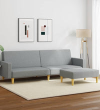 Schlafsofa 2-Sitzer mit Fußhocker Hellgrau Stoff
