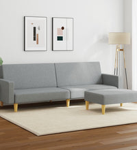 Schlafsofa 2-Sitzer mit Fußhocker Hellgrau Stoff