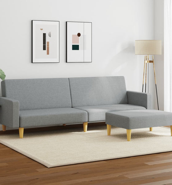 Schlafsofa 2-Sitzer mit Fußhocker Hellgrau Stoff