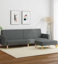 Schlafsofa 2-Sitzer mit Fußhocker Dunkelgrau Stoff