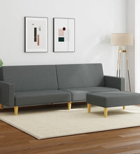 Schlafsofa 2-Sitzer mit Fußhocker Dunkelgrau Stoff