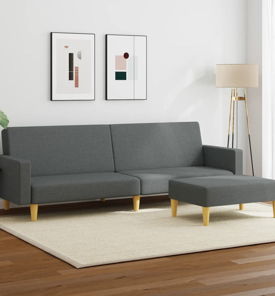 Schlafsofa 2-Sitzer mit Fußhocker Dunkelgrau Stoff