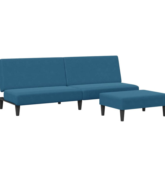 Schlafsofa 2-Sitzer mit Fußhocker Blau Samt