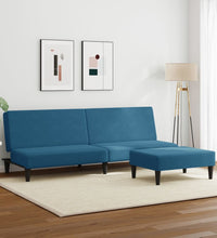 Schlafsofa 2-Sitzer mit Fußhocker Blau Samt