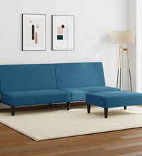Schlafsofa 2-Sitzer mit Fußhocker Blau Samt