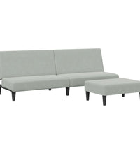 Schlafsofa 2-Sitzer mit Fußhocker Hellgrau Samt