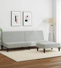 Schlafsofa 2-Sitzer mit Fußhocker Hellgrau Samt