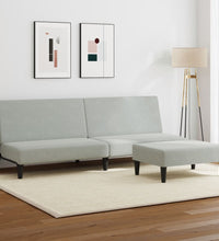 Schlafsofa 2-Sitzer mit Fußhocker Hellgrau Samt