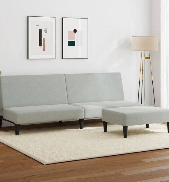 Schlafsofa 2-Sitzer mit Fußhocker Hellgrau Samt