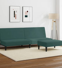 Schlafsofa 2-Sitzer mit Fußhocker Dunkelgrün Samt