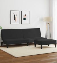 Schlafsofa 2-Sitzer mit Fußhocker Schwarz Samt