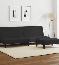Schlafsofa 2-Sitzer mit Fußhocker Schwarz Samt