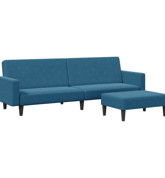 Schlafsofa 2-Sitzer mit Fußhocker Blau Samt