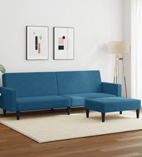 Schlafsofa 2-Sitzer mit Fußhocker Blau Samt