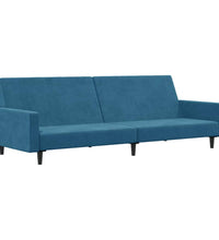 Schlafsofa 2-Sitzer mit Fußhocker Blau Samt