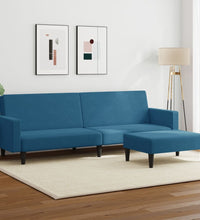 Schlafsofa 2-Sitzer mit Fußhocker Blau Samt