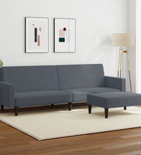 Schlafsofa 2-Sitzer mit Fußhocker Dunkelgrau Samt