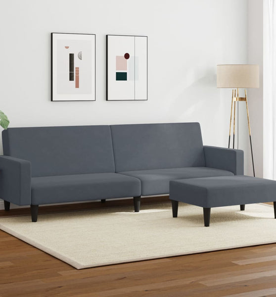 Schlafsofa 2-Sitzer mit Fußhocker Dunkelgrau Samt