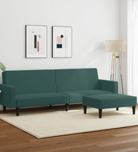 Schlafsofa 2-Sitzer mit Fußhocker Dunkelgrün Samt