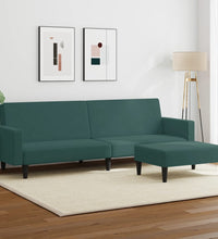 Schlafsofa 2-Sitzer mit Fußhocker Dunkelgrün Samt